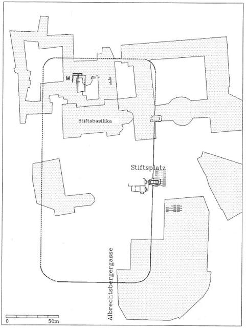 Plan der vermutlichen Ausdehnung des Kastells von Klosterneuburg