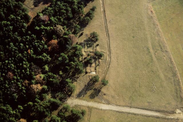 Luftbild von Heiligtum und Wachtturm in Eining-Weinberg