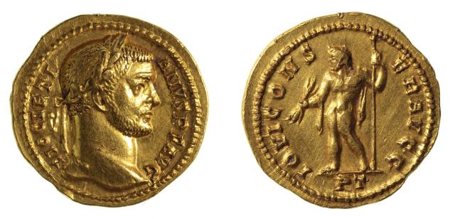 Goldmünze mit dem Porträt des römischen Kaisers Diokletian