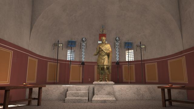 Visualisierung des Fahnenheiligtums im Kastell von Zeiselmauer (Cannabiaca)