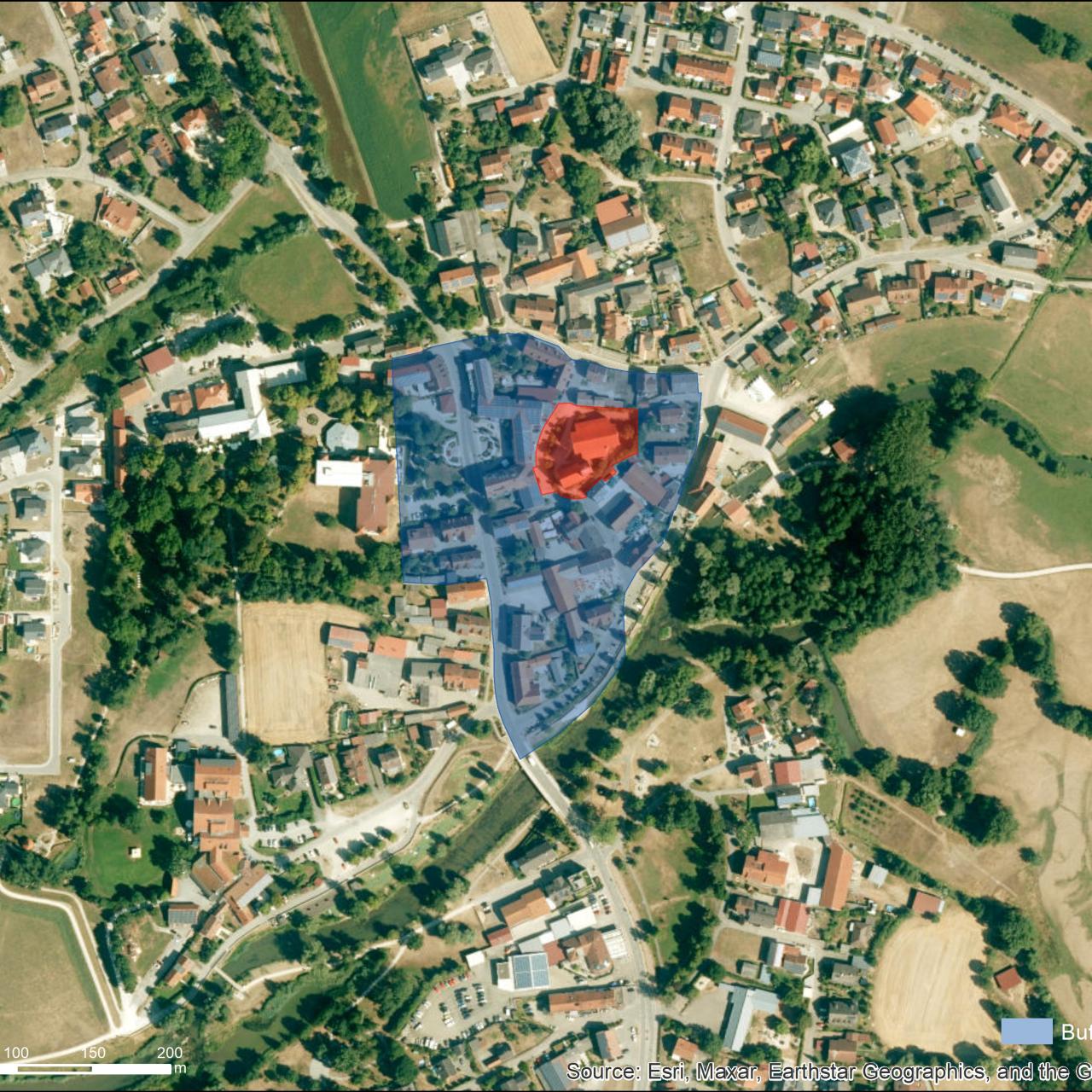 Luftbild mit UNESCO Schutzzonen von Bad Gögging