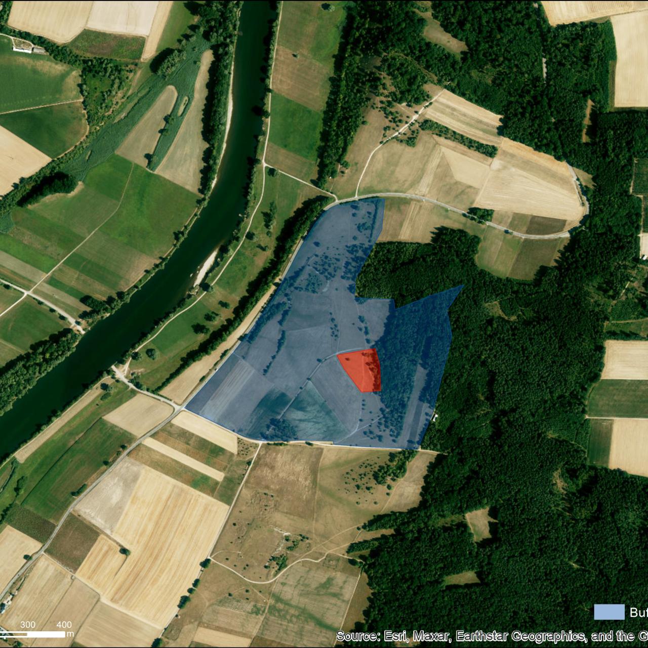 Luftbild mit UNESCO Schutzzonen von Eining-Weinberg; World Heritage Online Map Platform