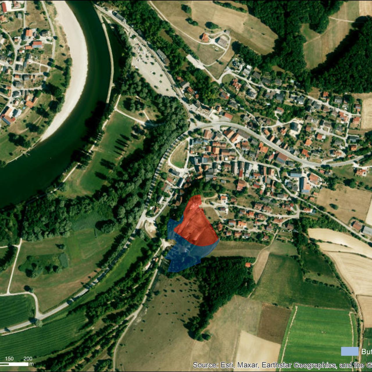 Luftbild mit UNESCO Schutzzonen von Weltenburg - Am Galget