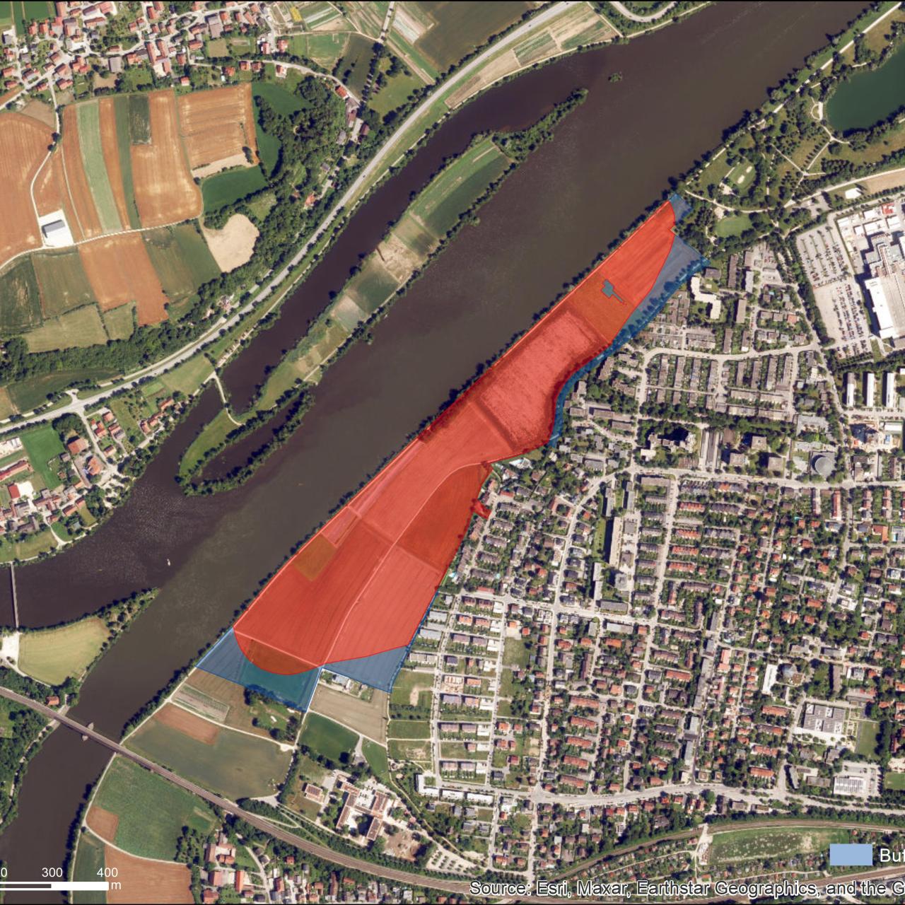 Luftbild mit UNESCO Schutzzonen von Regensburg-Großprüfening