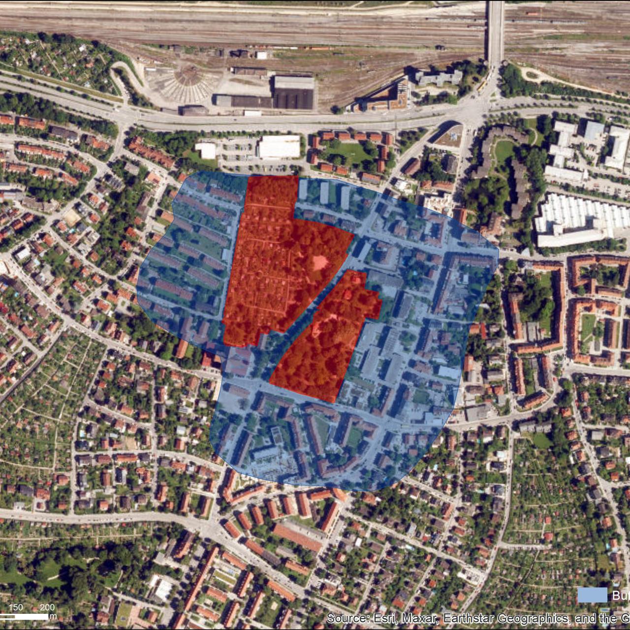 Luftbild mit UNESCO Schutzzonen von Regensburg-Kumpfmühl