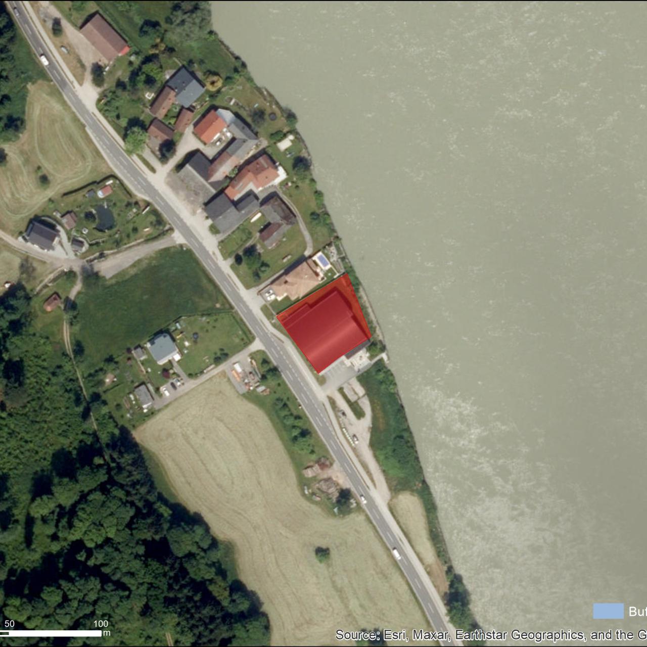 Luftbild mit UNESCO Schutzzonen von Oberranna