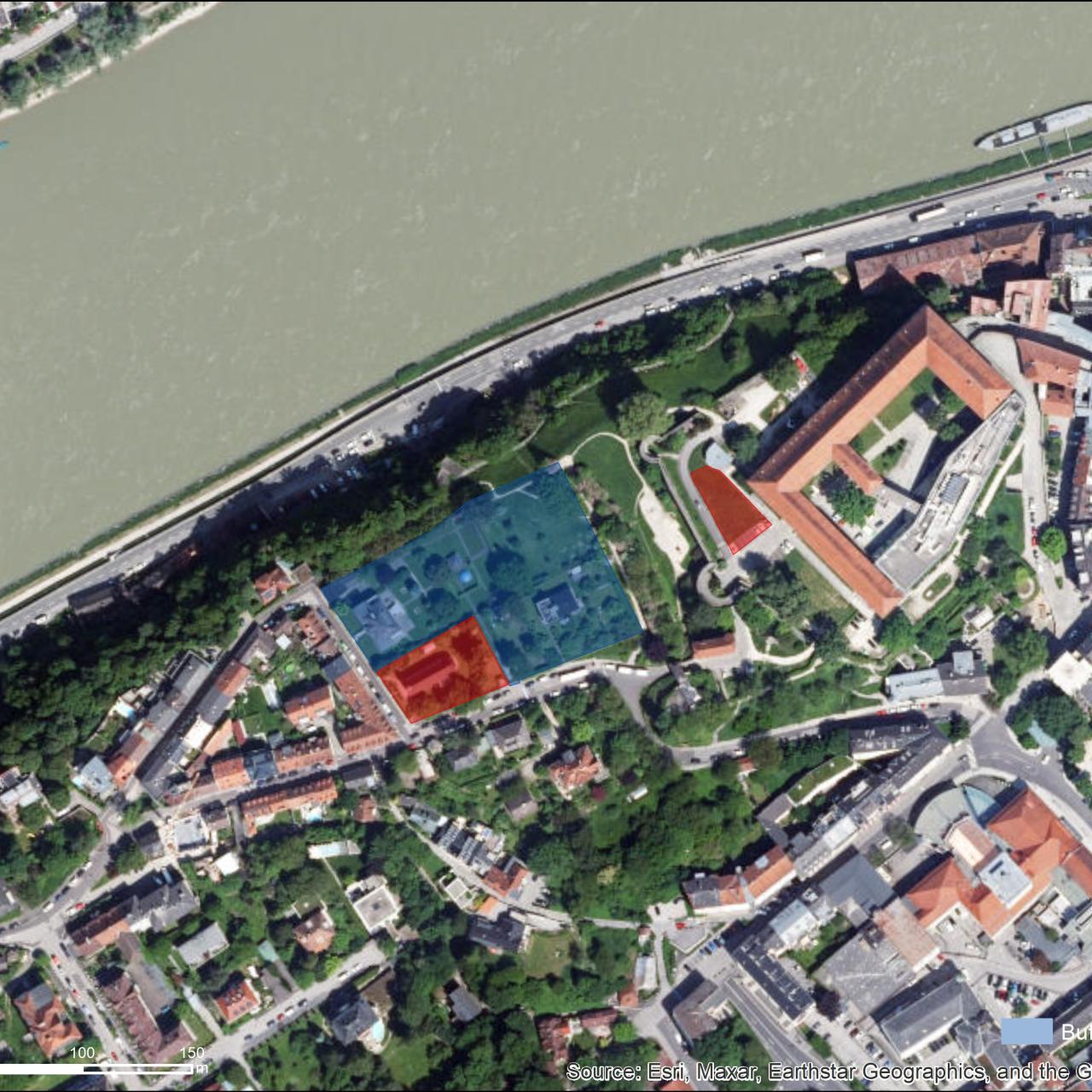 Luftbild mit UNESCO Schutzzonen von Linz