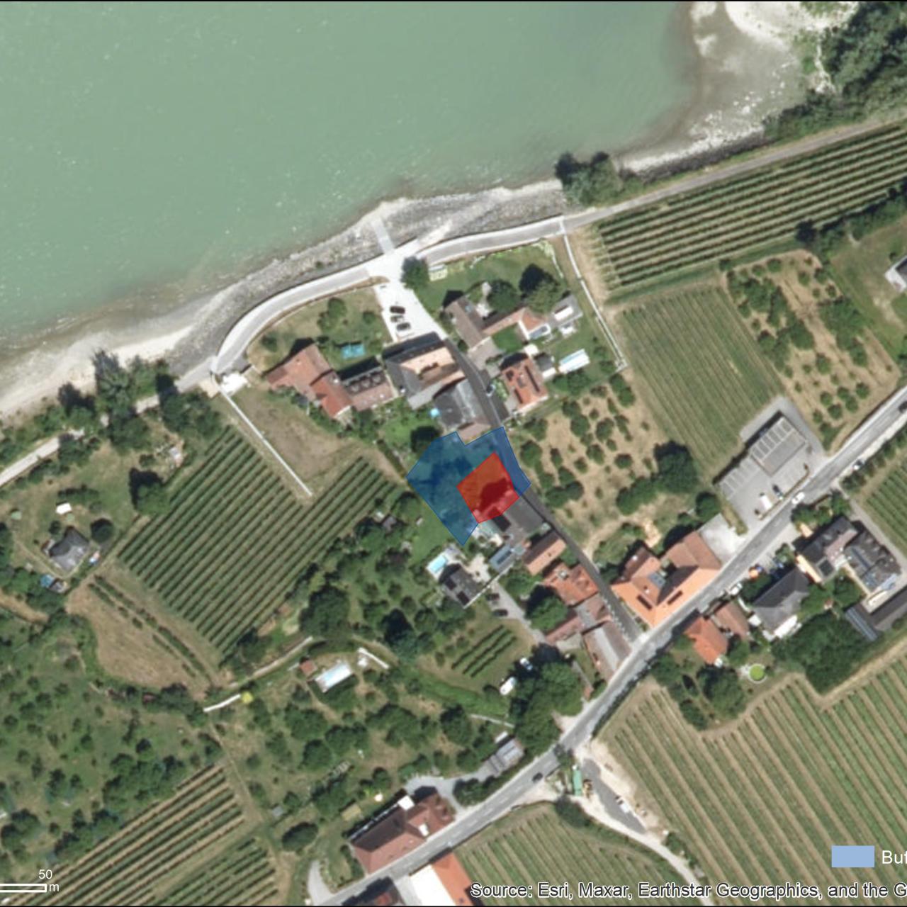 Luftbild mit UNESCO Schutzzonen von Bacharnsdorf