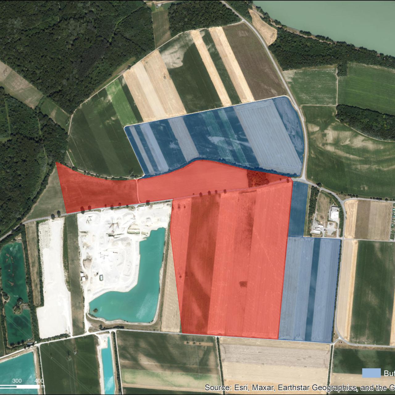 Luftbild mit UNESCO Schutzzonen von Zwentendorf