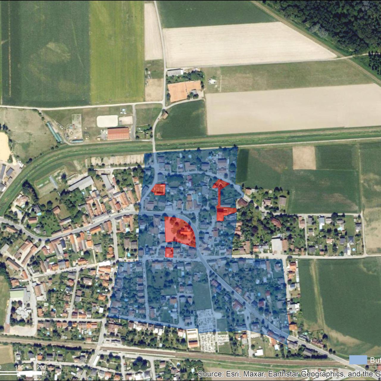 Luftbild mit UNESCO Schutzzonen von Zeiselmauer